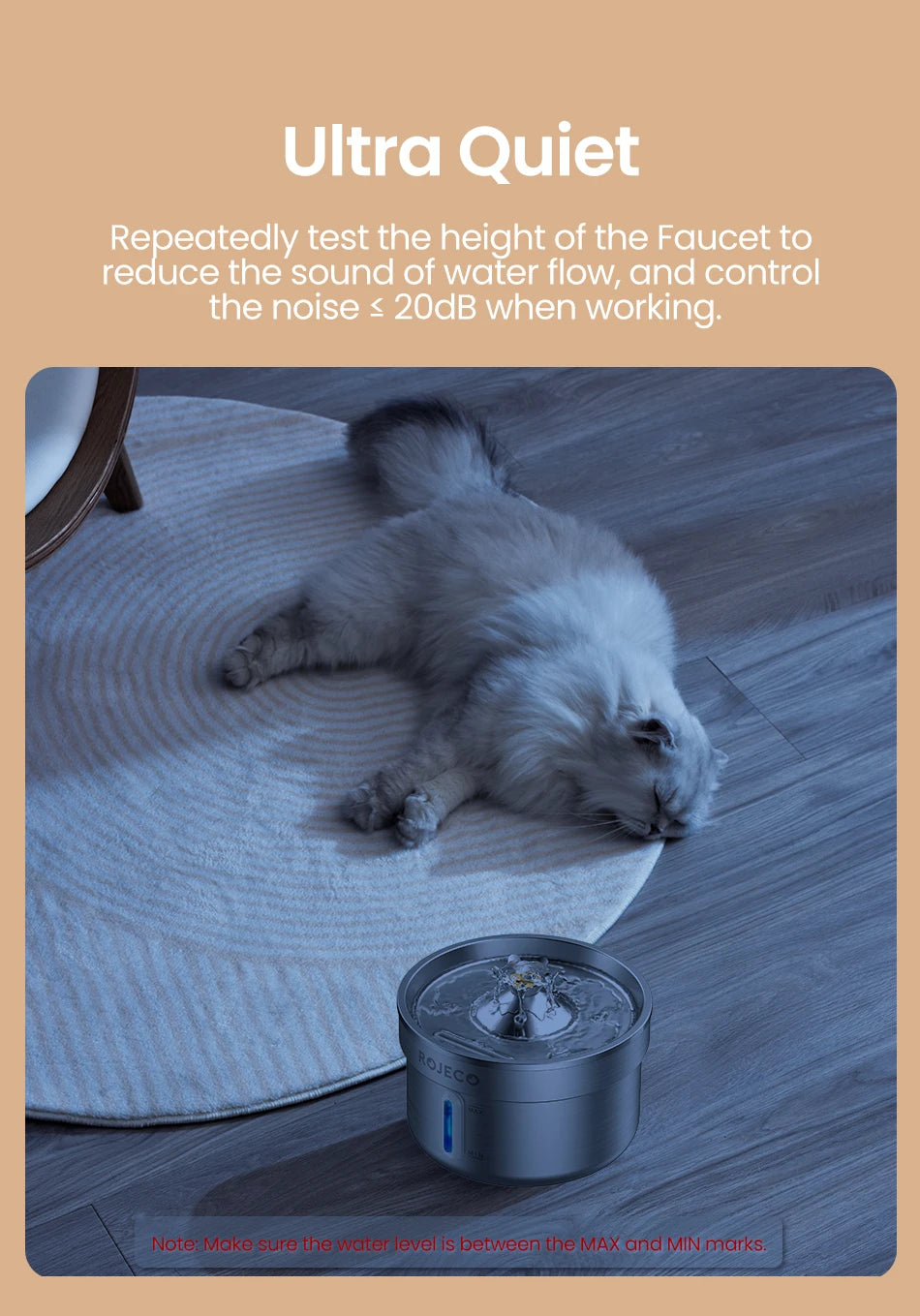 ROJECO Stainless Steel Cat Water Fountain - Automatic Pet Drinking Fountain