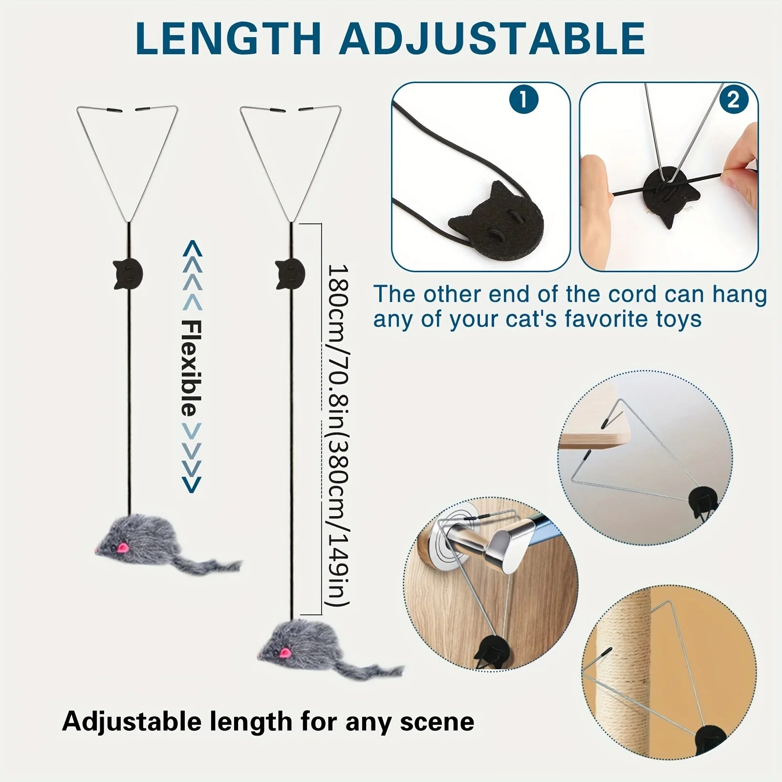 Interactive Plush Mouse Cat Teaser Wand – Retractable Design for Active Play & Exercise