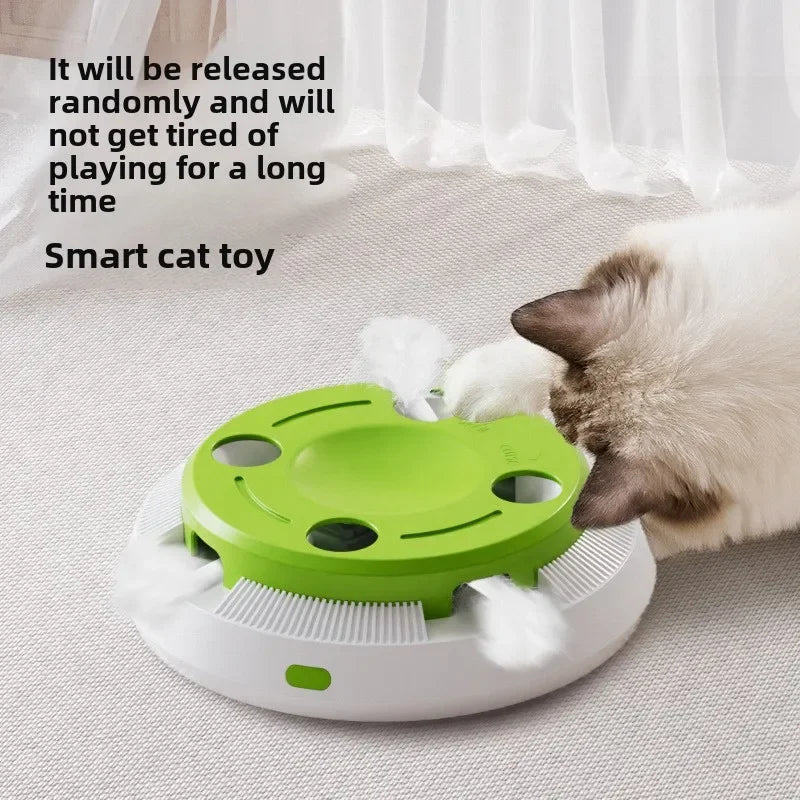 Interactive Cat Turntable Toy - Electric Rotating Feather Teaser with Automatic Motion for Indoor Cats and Kittens