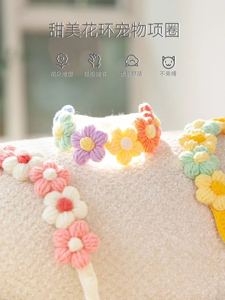 Handmade Crochet Cat Collar – Cotton Flower Bib Bandana