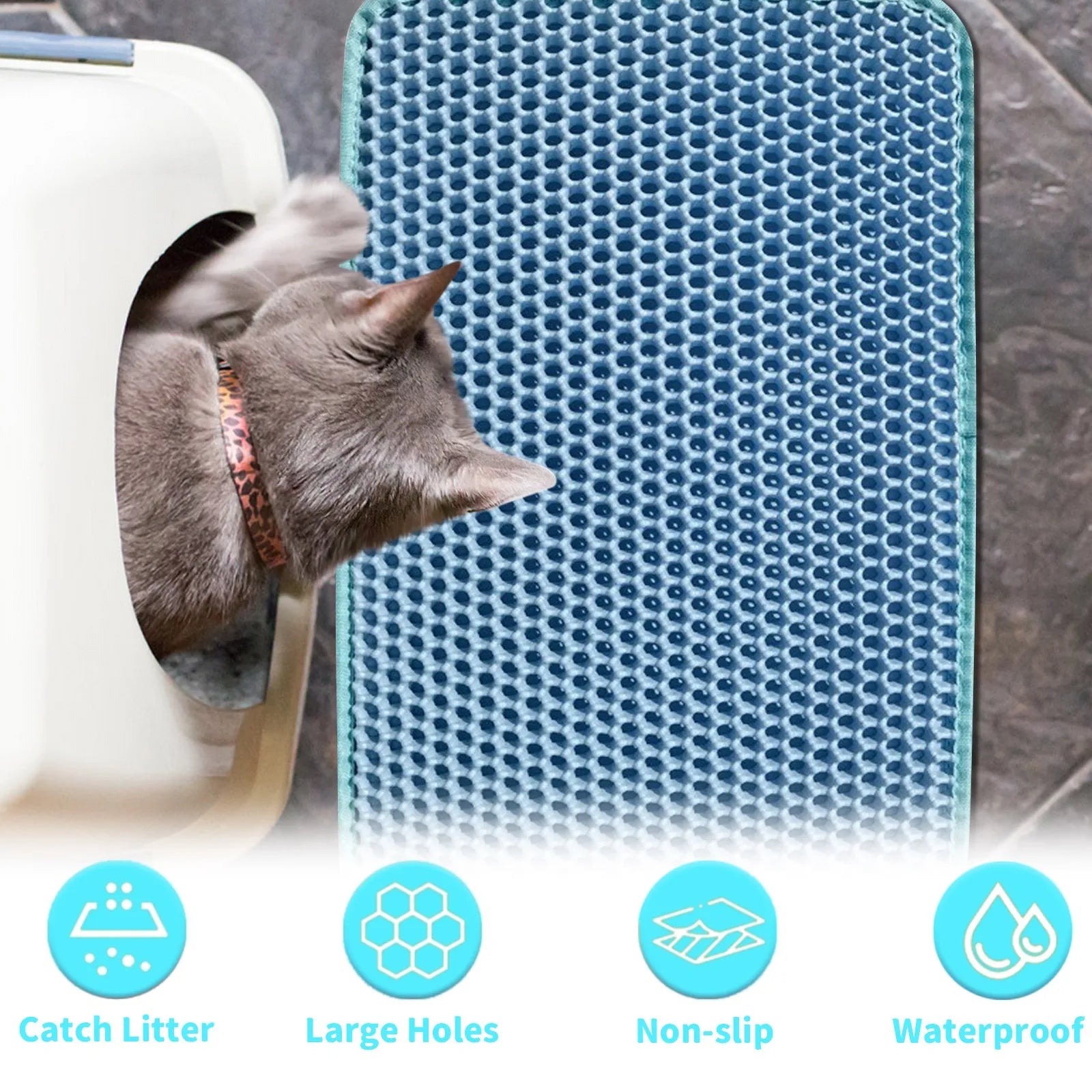 Premium Double-Layer Cat Litter Mat - Non-Slip Honeycomb Design with Superior Tracking Control