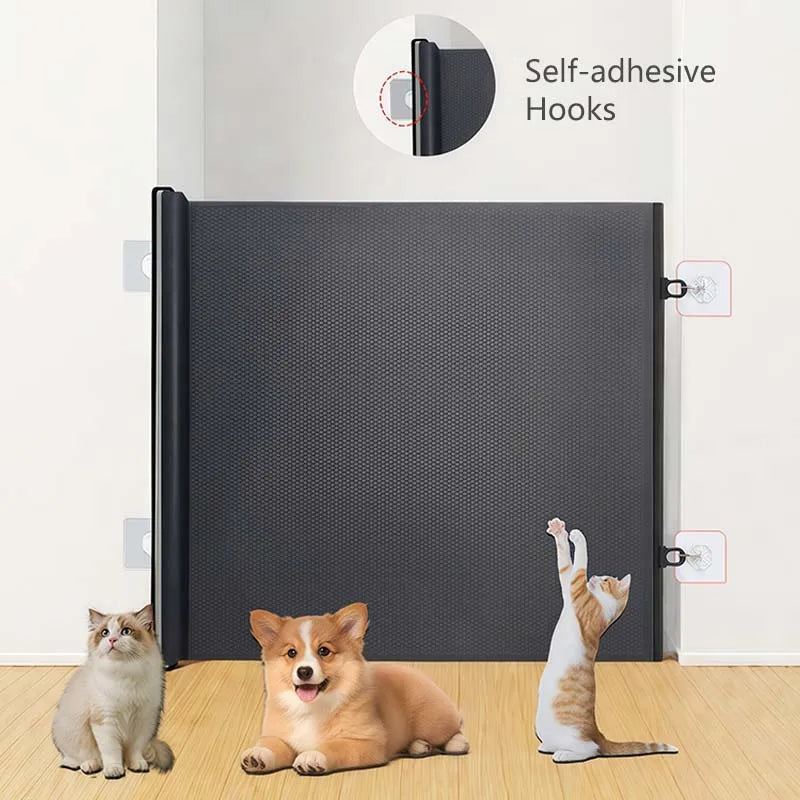 Retractable Cat Safety Gate - Breathable Mesh Pet Barrier for Doorways and Stairs