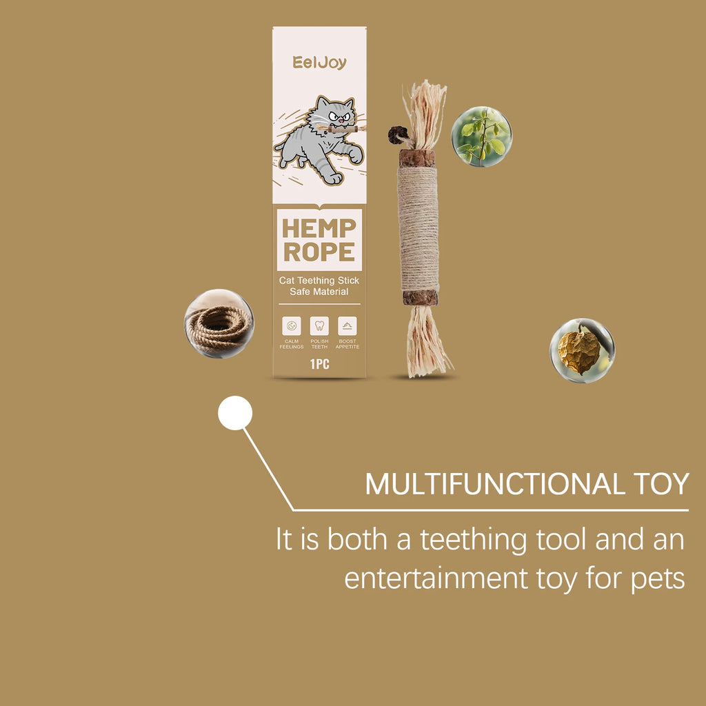 EelJoy Cat Dental Chew Stick - Natural Hemp Rope Teeth Grinding Toy