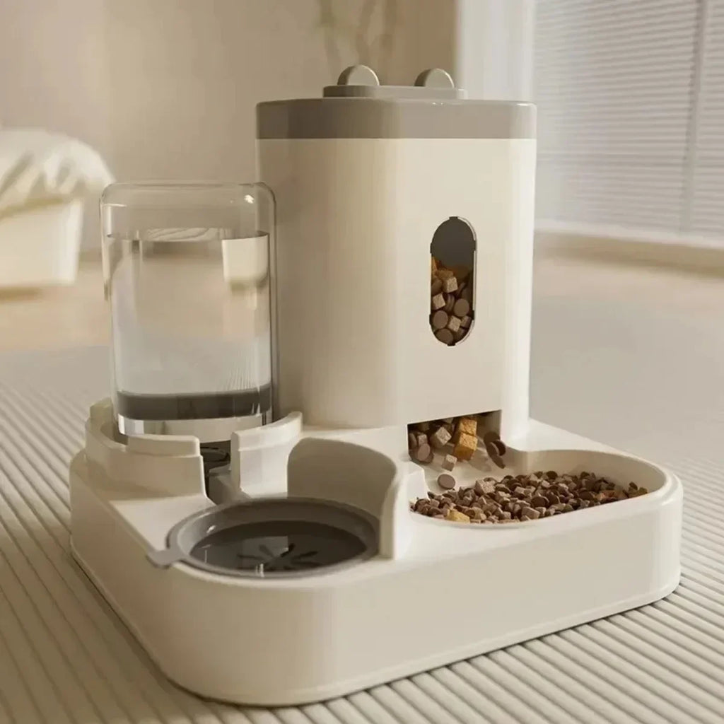 Automatic Cat Feeder and Water Fountain - Gravity-Fed Dual Bowl System with Large Capacity Storage