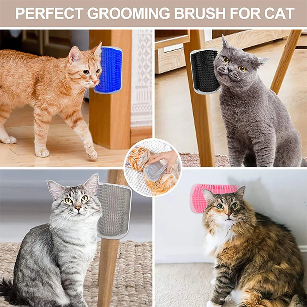 Cat Corner Self-Grooming Brush with Catnip - Wall-Mounted Massage and Deshedding Comb for Cats