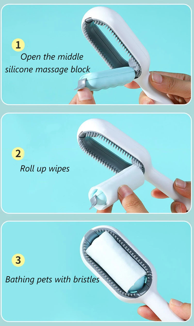 Double-Sided Cat Hair Removal Brush with Cleaning Wipes