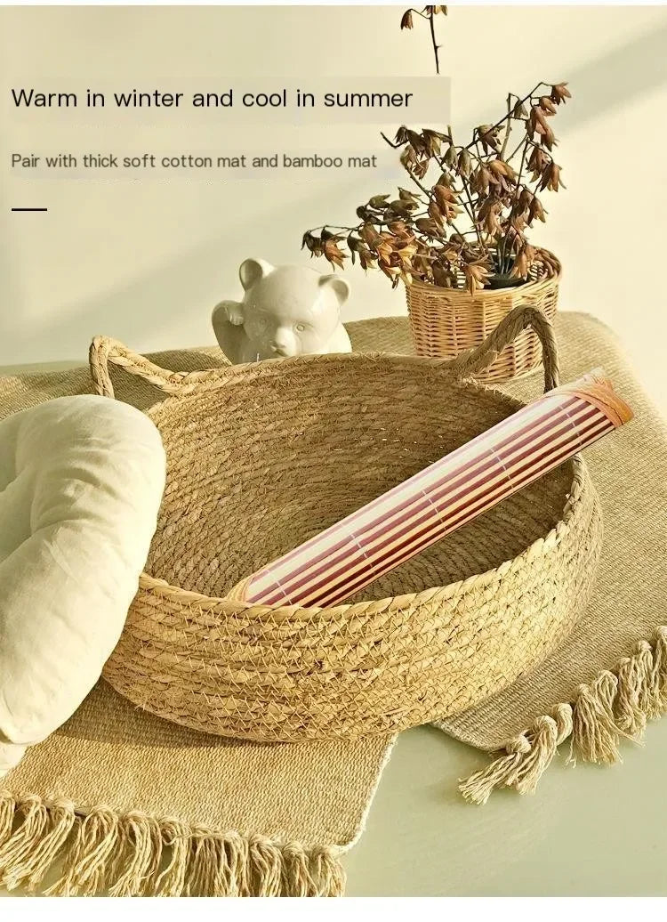 Handwoven Natural Cat Bed - Removable Cushion with Year-Round Comfort & Easy-Wash Design