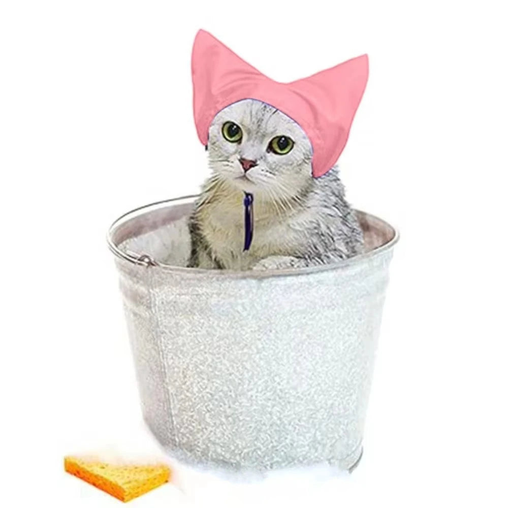 Waterproof Cat Bathing Cap - Adjustable Pet Shower Hat with Ear Protection for Bath Time