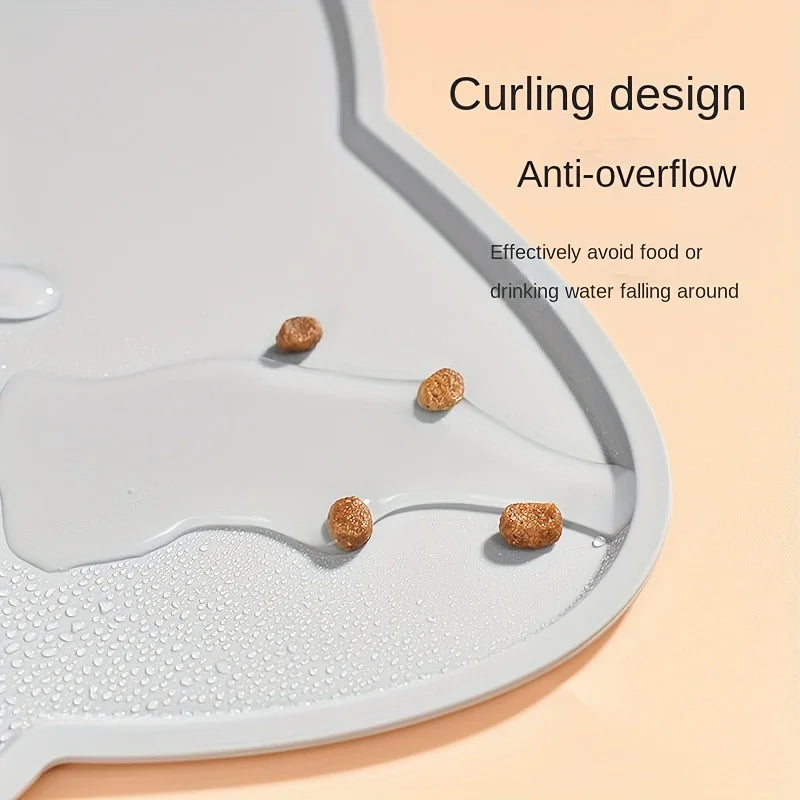 Silicone Cat Feeding Mat - Waterproof Food Bowl Placemat with Raised Edges