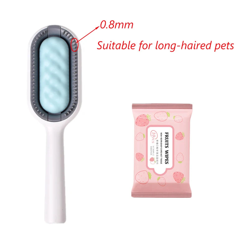 Double-Sided Cat Hair Removal Brush with Cleaning Wipes