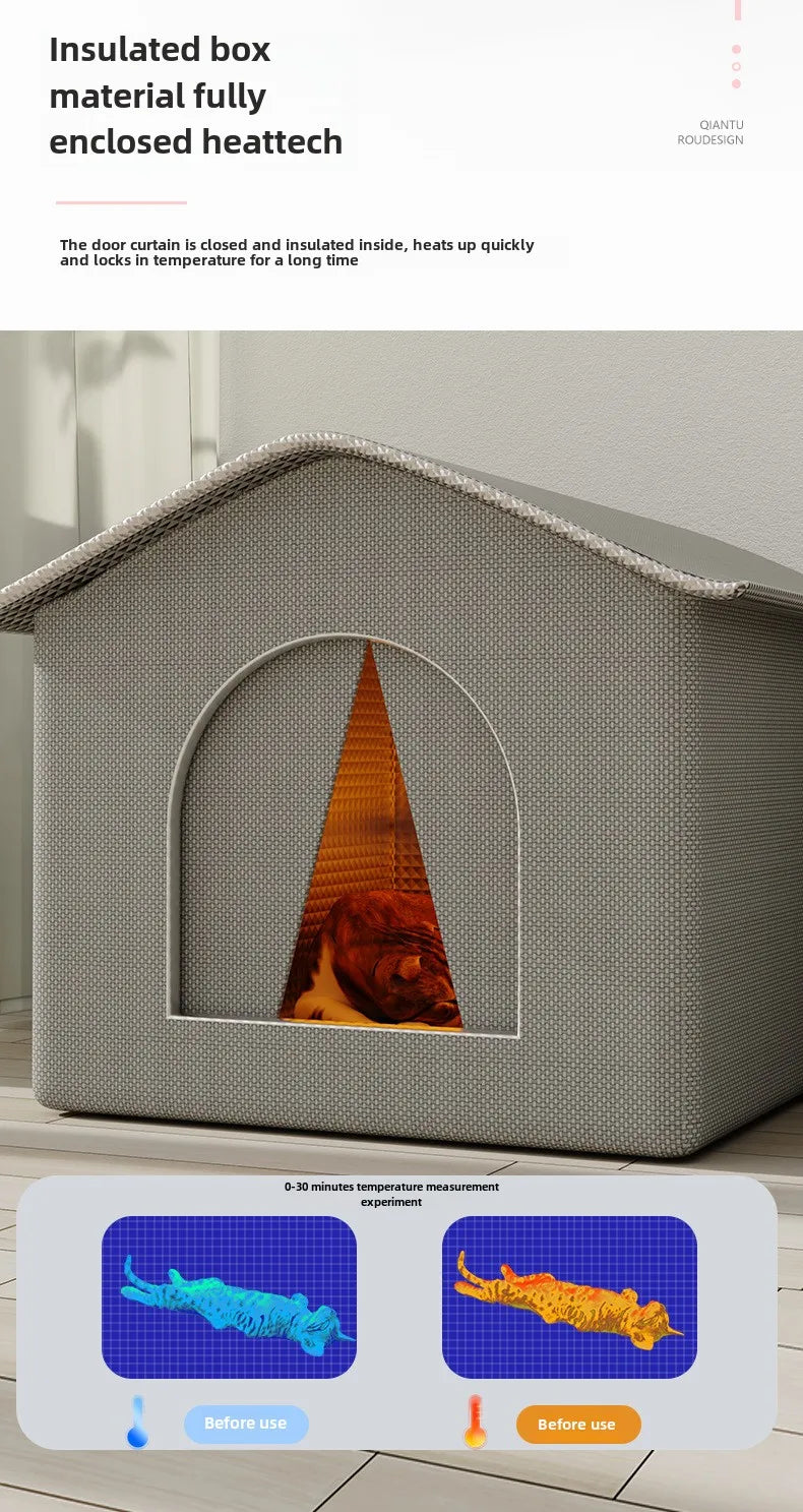 Waterproof Outdoor Cat House - Insulated Shelter with Foldable Washable Plush Bed for Cats