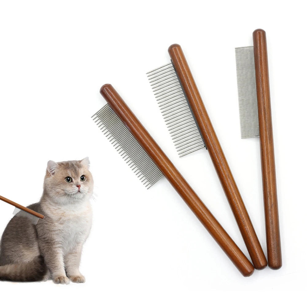 Professional Wooden Pet Grooming Comb - Fine-Tooth Dematting Tool for Long-Haired Cats & Dogs