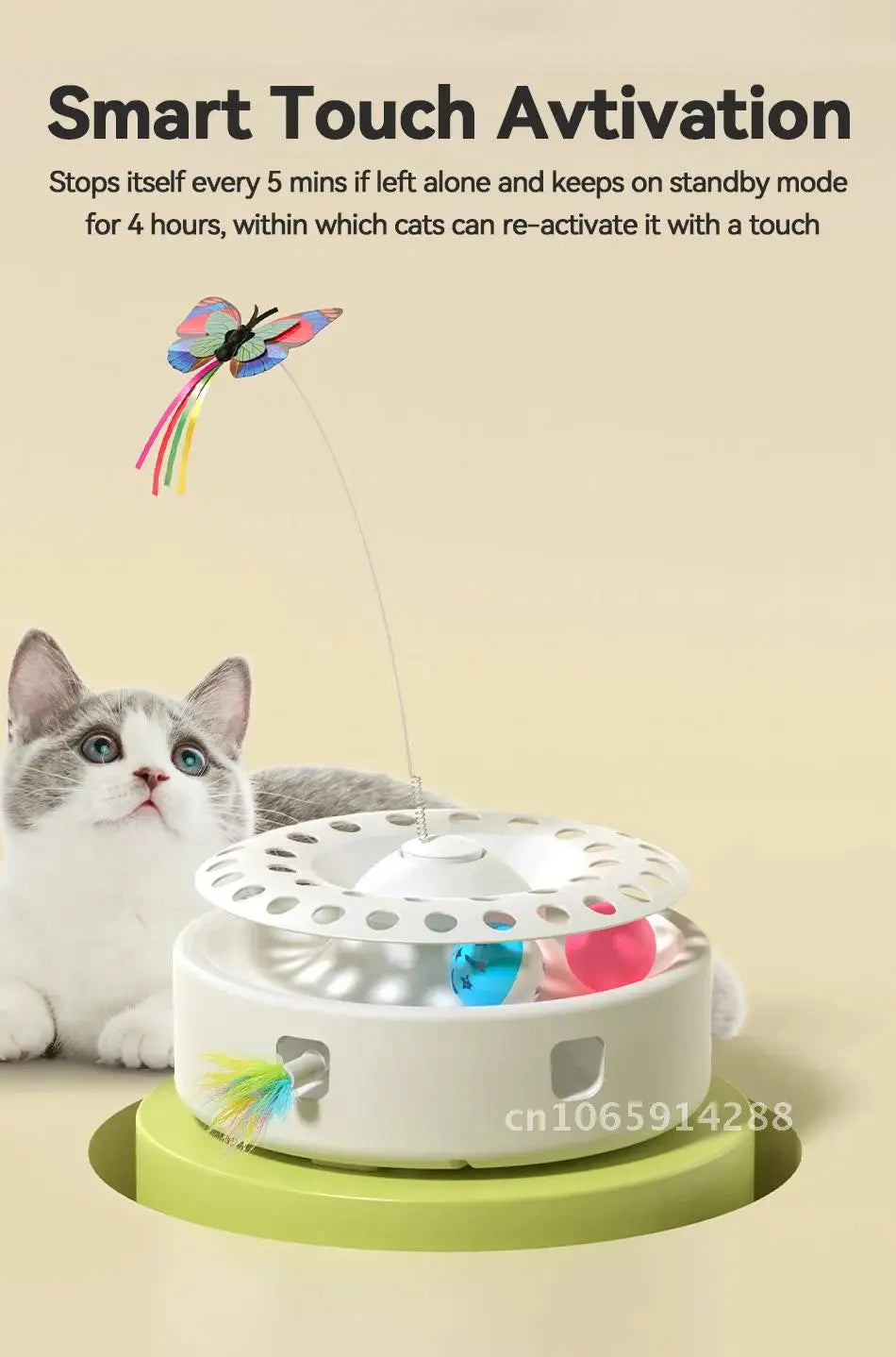 ROJECO Interactive Cat Tunnel Toy with Peek-a-Boo Holes and Hanging Feather Balls