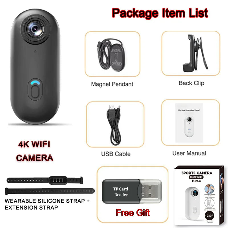 WiFi Pet Collar Camera - 4K Ultra HD Action Camera with Magnetic Mount & App Control