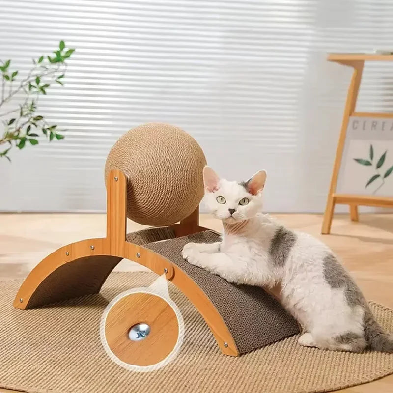 Multi-Functional Cat Scratching Arch with Interactive Ball - Natural Sisal & Wood Scratcher