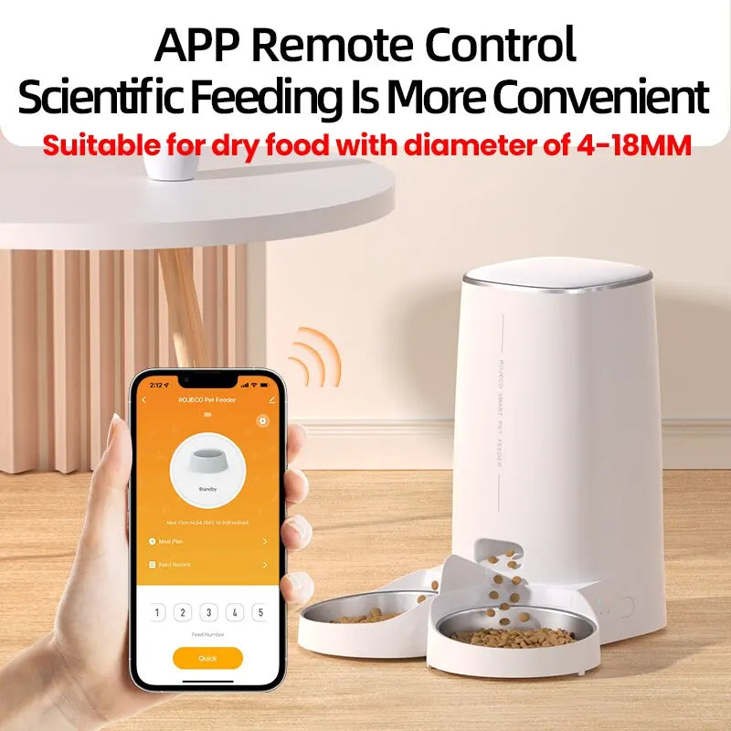 ROJECO Automatic Cat Feeder - Smart WiFi Pet Food Dispenser with Remote Control for Cats and Small Dogs
