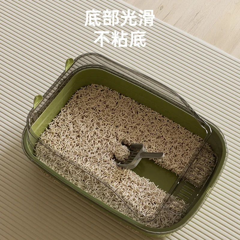 Semi-Enclosed Cat Litter Tray with High Splash Guards & Free Scoop - Easy Clean Open Top Design