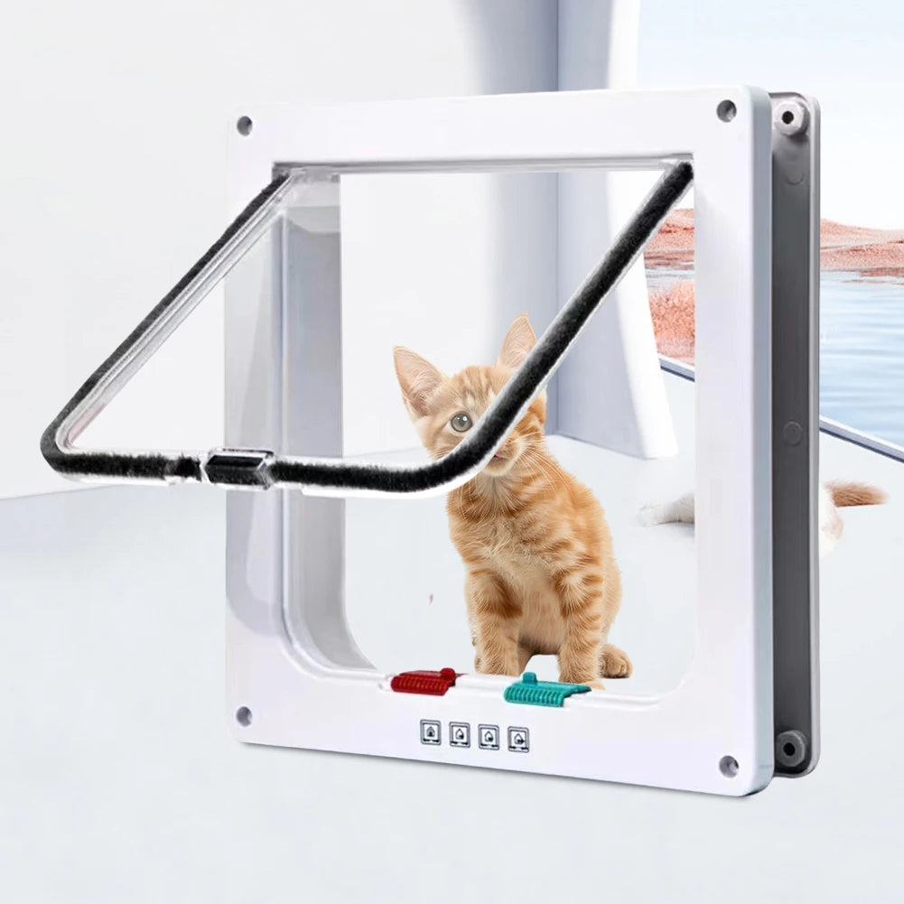 Cat Flap with 4-Way Security Lock - ABS Plastic Pet Door for Cats and Small Pets