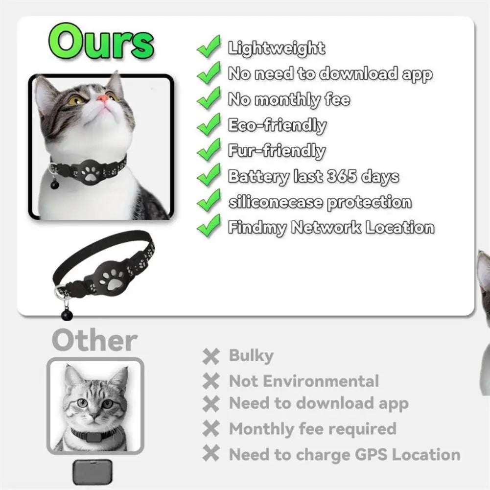 GPS Cat Collar Tracker with Real-Time Location - Adjustable Reflective Safety Collar for Cats and Kittens
