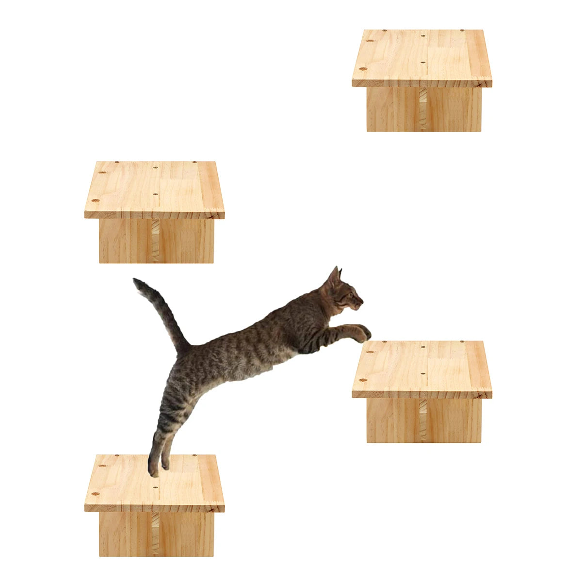 Wooden Cat Wall Climbing System - Modular Shelves & Scratching Posts with Sisal Rope