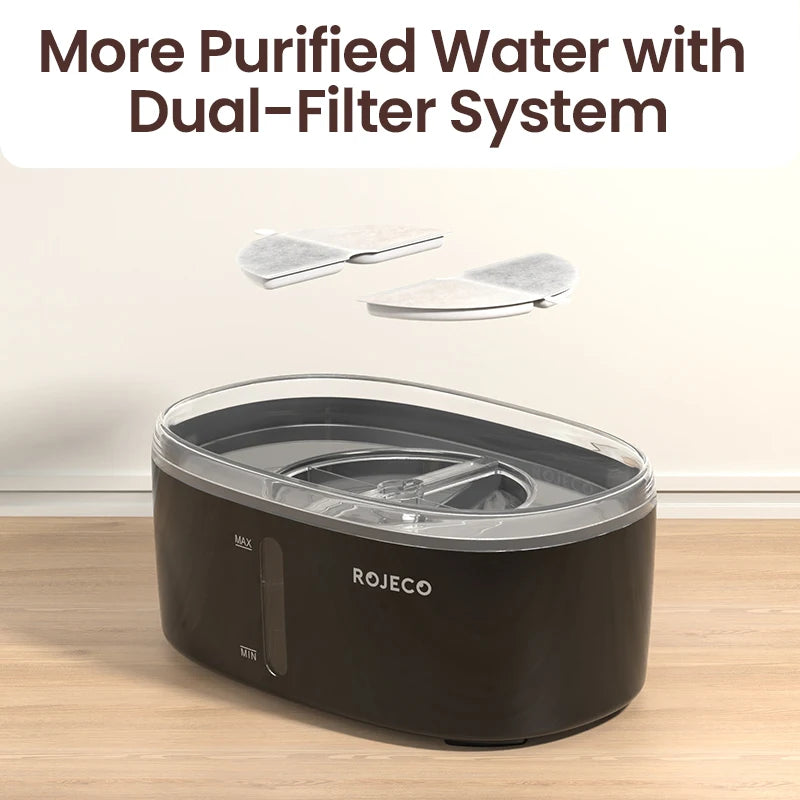 ROJECO 2.5L Automatic Cat Water Fountain - Wireless Dual Bowl Pet Water Dispenser for Cats and Dogs