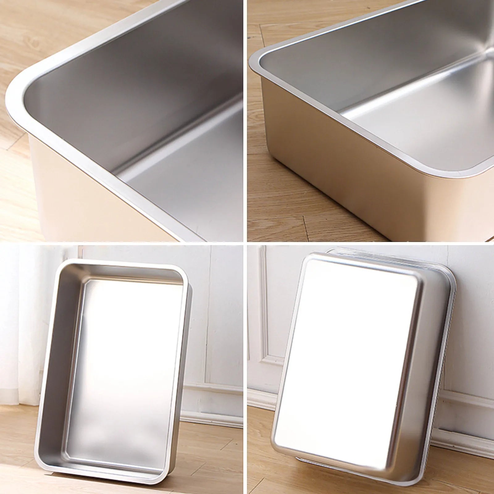 Premium Stainless Steel Cat Litter Tray - Extra Large Metal Litter Box for Multiple Cats