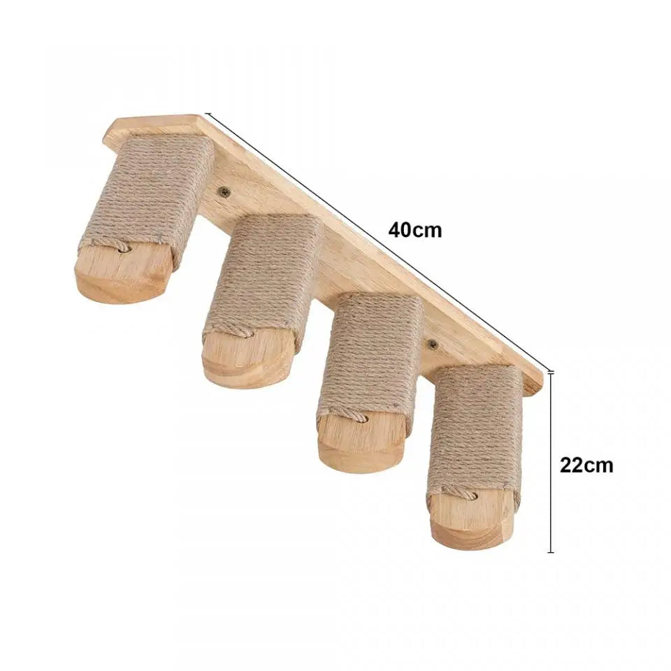 Wooden Cat Wall Climbing System - Modular Shelves & Scratching Posts with Sisal Rope