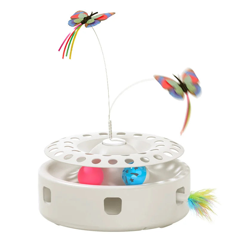 ROJECO 3-in-1 Automatic Interactive Cat Toy - Wireless Feather Teaser with Track Ball and Ambush Play Station for Indoor Cats