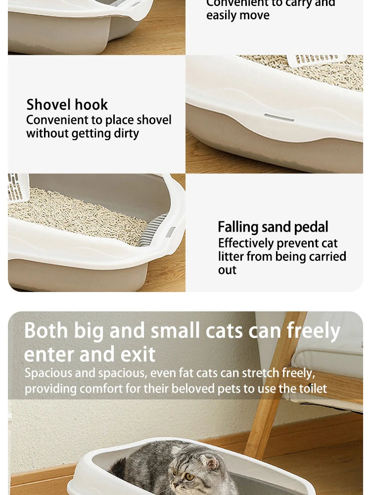 Semi-Enclosed Cat Litter Box - Large Splash-Proof Design with Anti-Tracking Pedal Ventilation System