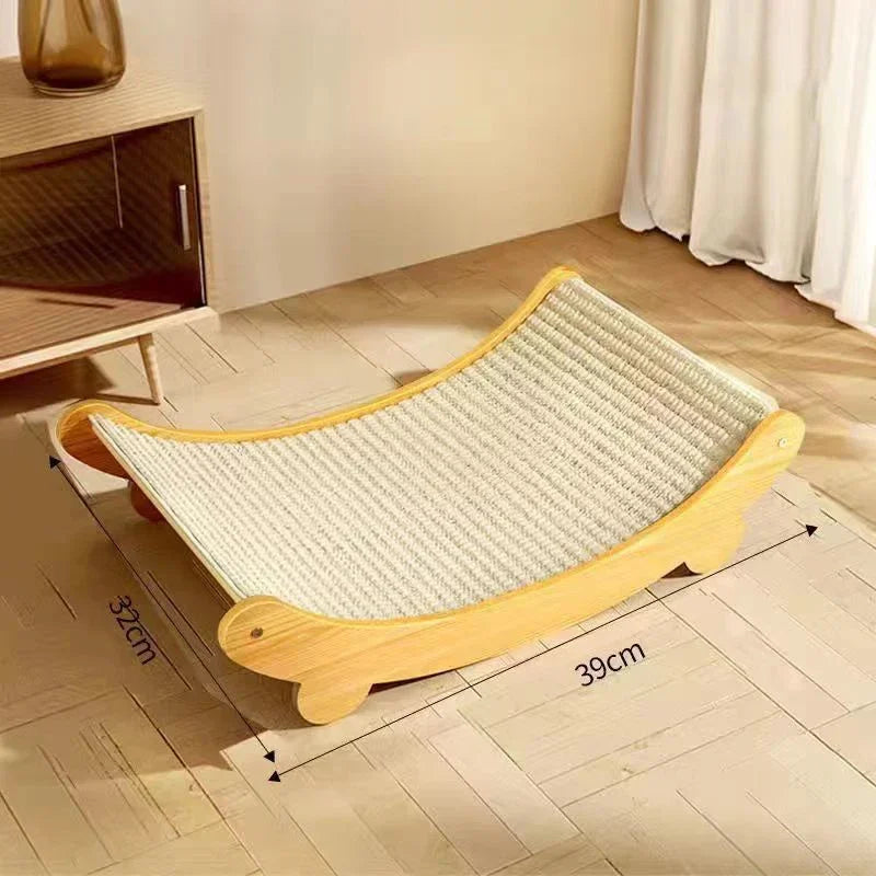 160° Curved Cat Scratcher & Sleeping Bed - Premium Wooden Hammock with Detachable Sisal Pad