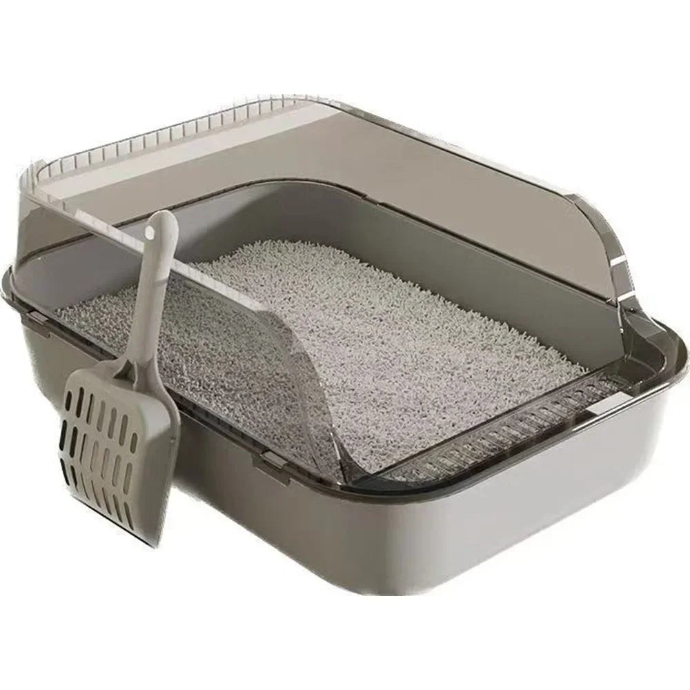 Large Open Cat Litter Box - High-Sided Anti-Splash Design with Easy-Clean Plastic Construction