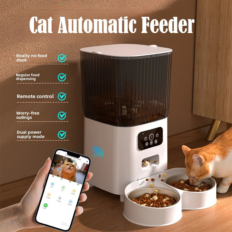 Smart WiFi Cat Feeder with HD Camera - 5L Automatic Pet Food Dispenser with Voice Control & Stainless Steel Bowl