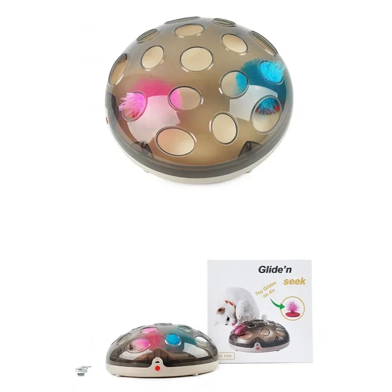 Magnetic Levitation Interactive Cat Toy - Rechargeable Rotating Feather Ball Chase Disc for Indoor Exercise and Mental Stimulation