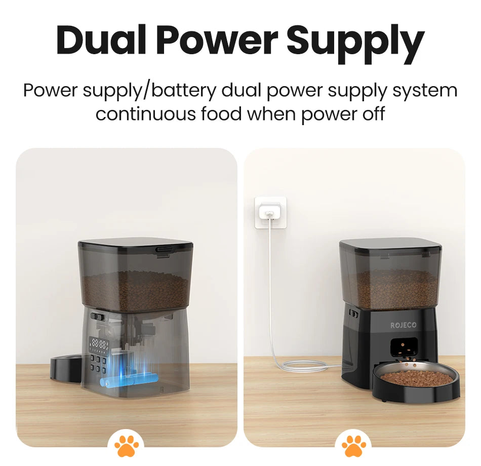 ROJECO Automatic Cat Feeder with Programmable Timer - Smart Dry Food Dispenser for Cats or Small Dogs