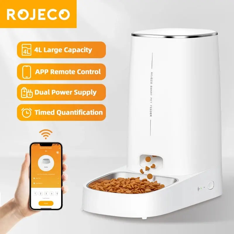 ROJECO 4L Automatic Cat Feeder with WiFi Remote Control - Smart Pet Food Dispenser for Cats