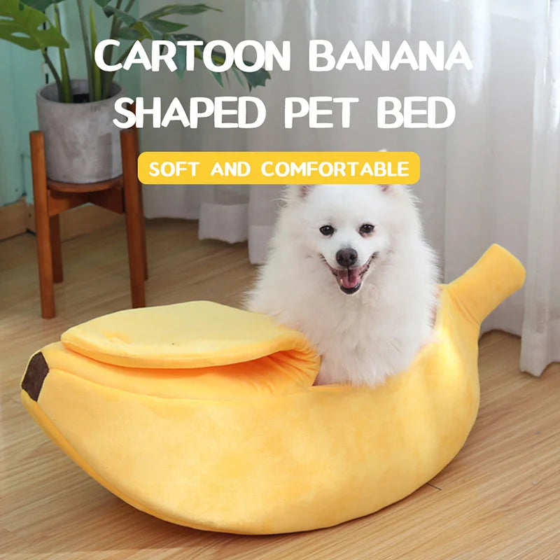 Banana-Shaped Cat Bed - Cosy Plush Pet House with Thick Cushioning for Cats & Small Dogs
