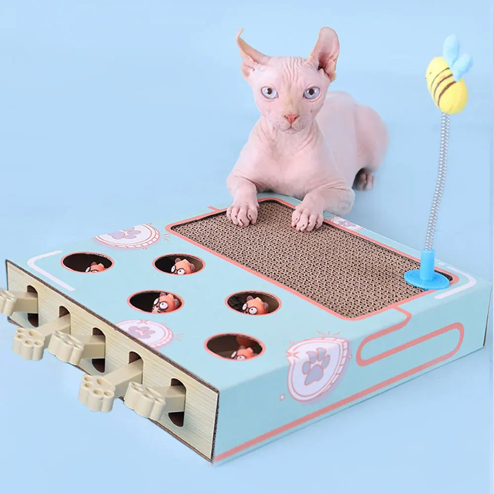 Interactive Whack-a-Mole Cat Scratching Board - Multi-Function Puzzle Toy with Claw Care