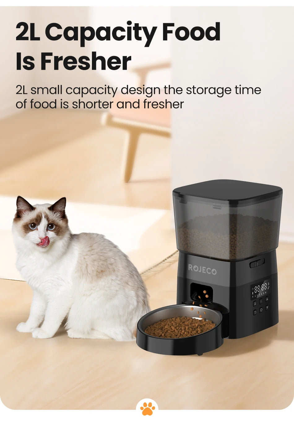 ROJECO Automatic Cat Feeder with LCD Display - Programmable Pet Food Dispenser for Cats and Dogs