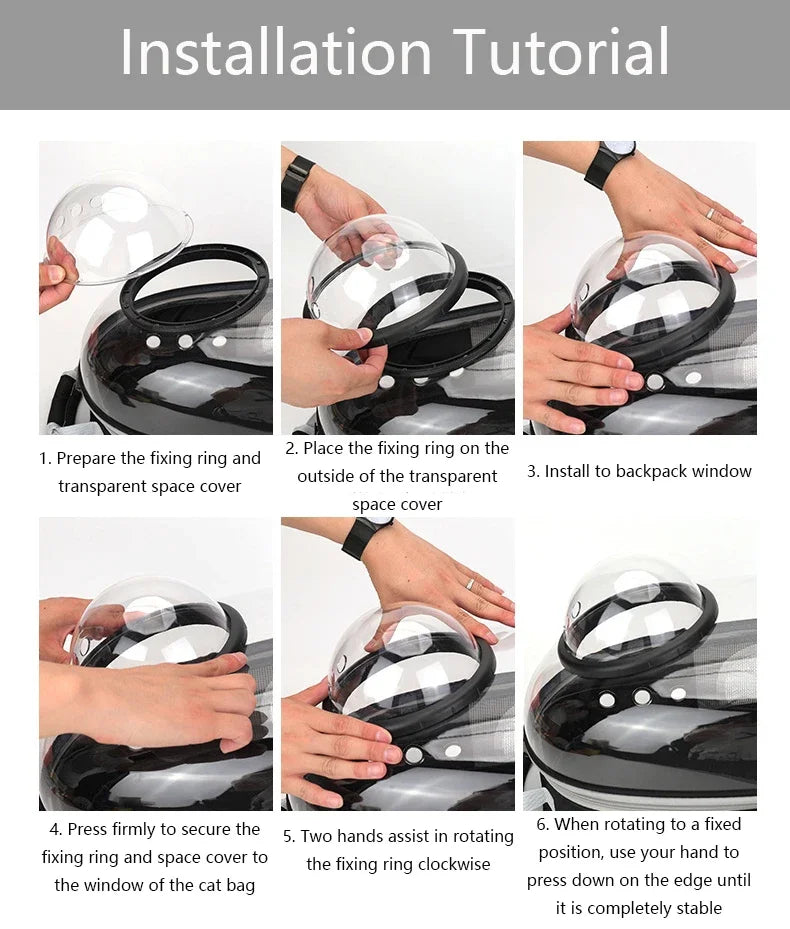 Transparent Space Capsule Cat Backpack - Breathable Pet Carrier with Panoramic Window & Ventilation System