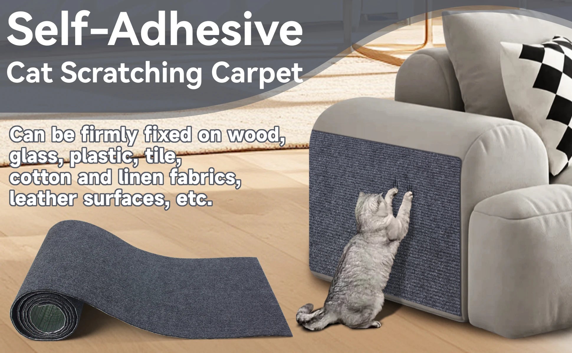 Self-Adhesive Cat Scratch Protection Mat - Furniture Guard for Sofas & Carpets | Trimmable Roll