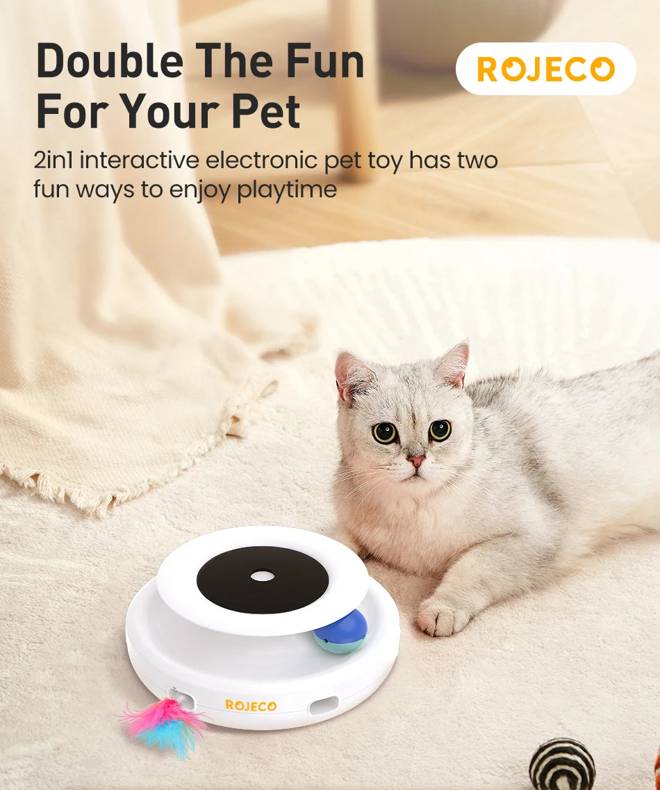 ROJECO 2-in-1 Interactive Cat Toy - Automatic Feather Wand & Rolling Ball Set with 5 Play Modes