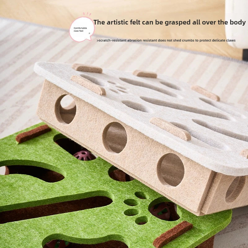 Interactive Cat Puzzle Toy - Multi-Level Hunting Game with Felt Surface & Multiple Play Modes