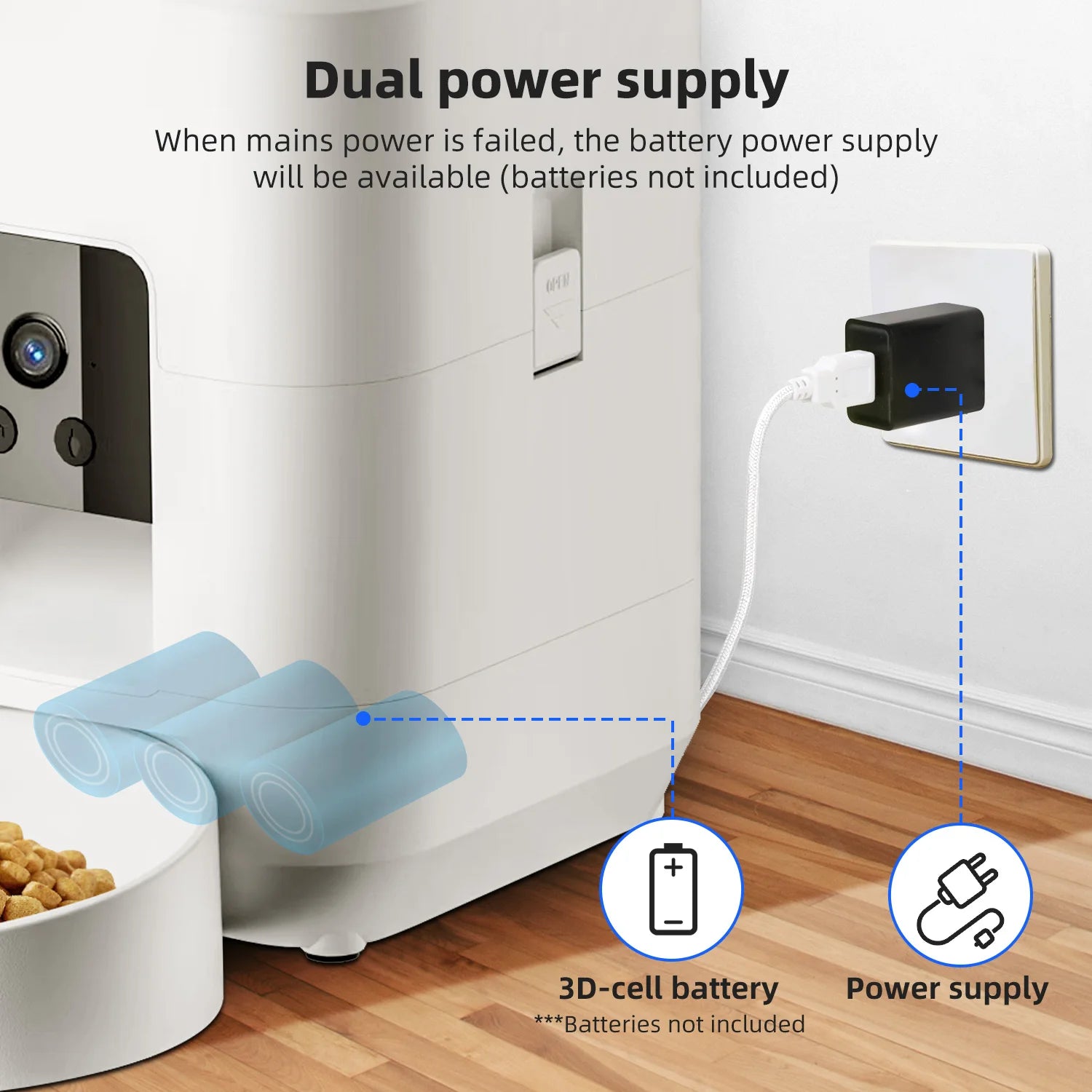 ZYFeeder 2L Smart Automatic Cat Feeder with Wi-Fi Camera - Remote Controlled Pet Food Dispenser for Cats and Dogs (Mains Adaptor Not Included)