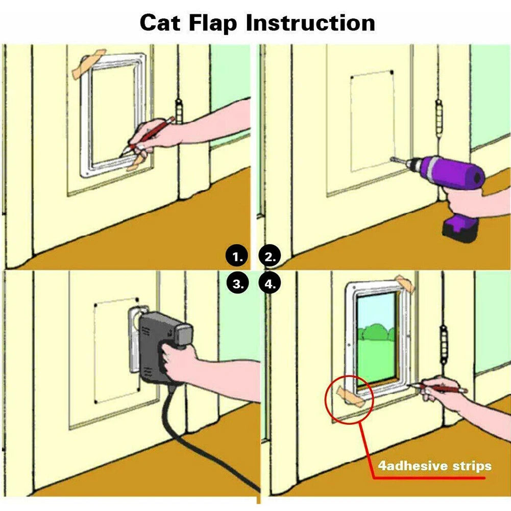 Cat Flap with 4-Way Security Lock - ABS Plastic Pet Door for Cats and Small Pets