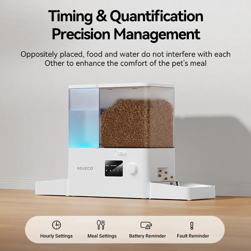ROJECO 2-in-1 Automatic Cat Feeder & Water Fountain - 5L Food Dispenser & 3.5L Water Bowl with WiFi App Control