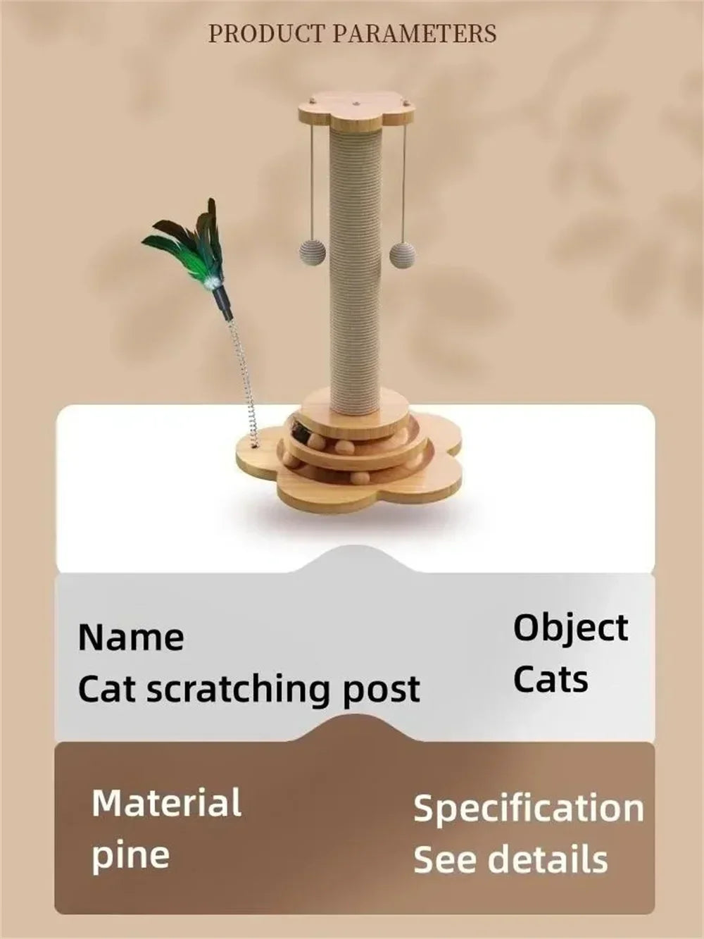 Natural Sisal Cat Scratching Post with Interactive Toy - Multi-Level Wooden Cat Furniture