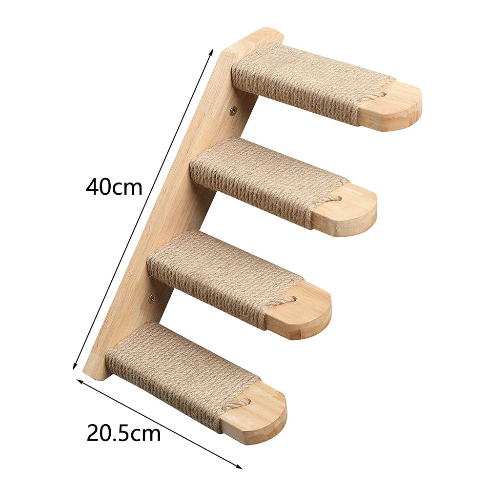 Modular Cat Wall Climbing System - Natural Wood Wall-Mounted Shelves, Steps & Hideaways