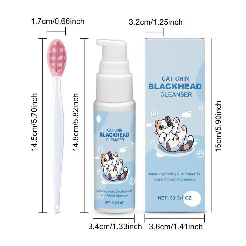 Cat Chin Cleaner 30g - Feline Acne Treatment Lotion with Grooming Brush for Blackhead Removal