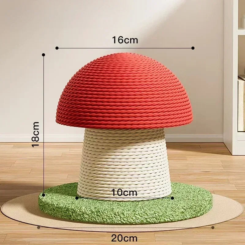 Red Mushroom Cat Scratching Post - Sisal Climbing Tower with Natural Rope Wrapping