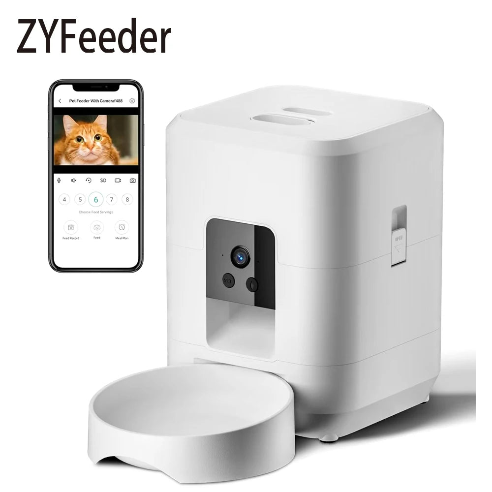 ZYFeeder 2L Smart Automatic Cat Feeder with Wi-Fi Camera - Remote Controlled Pet Food Dispenser for Cats and Dogs (Mains Adaptor Not Included)
